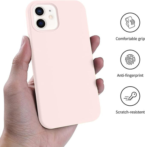 Compatible with iPhone 12 Phone Case and iPhone 12 Pro Case 6.1 inch,Silky Touch Premium Soft Liquid Silicone Rubber Anti-Fingerprint Full-Body Protective Flexible Bumper Case (Chalk Pink)