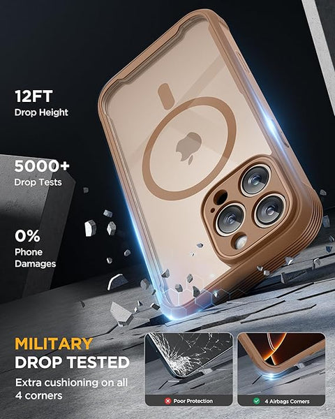 Magnetic for iPhone 16 Pro Max Case 6.9'' [Compatible with MagSafe] Full-Body Phone case with Built-in Glass Screen Protector& Camera Protector,Drop Proof 16 Pro Max Cover,Desert Brown
