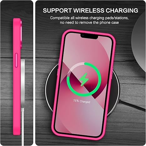 Magnetic for iPhone 13 Case & iPhone 14 Case [Compatible with Magsafe] Translucent Matte Phone Case iPhone 13/14 Slim Thin Shockproof Women Men Protective Cover Cases, Hot Pink