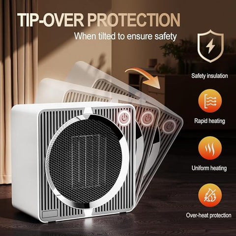 Electric Space Heater, Energy Efficient Portable Space Heaters for Indoor Use, PTC Ceramic Small Desk Heater, Overheating & Tip-Over Protection Mini Personal Heater for Offices Desk Camping Black