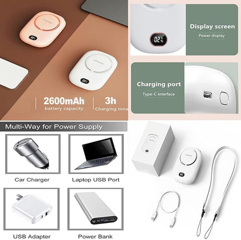 Portable Neck Fan, Mini Small Personal Handheld Fan USB Rechargeable 3 Speed for Girls Boys Woman Eyelash Travel Home Office Outdoor (White)