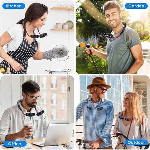 Portable Neck Fan Rechargeable Personal Hand-Free Fan Mini USB Wearable Neckband Sport Fan, 3 Speed Adjustable, 360 Degrees Free Rotation Perfect for Working, Traveling, Office, Reading (Black)