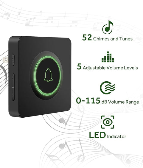 Wireless Doorbell over 1300 Feet Wireless Range, DB-21 Waterproof Door Bell Kit with 2 Buttons, 56 Melodies & 5 Volume Levels