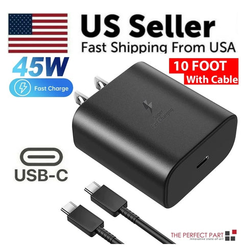 45W USB-C Super Fast Wall Charger 10FT Cable For Galaxy S20 S21 S22 S23