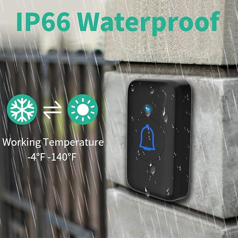 IP66 Doorbell Wireless Classroom Doorbell Waterproof & Dustproof Loud 115dB with 56 Chimes Door Bell Ringer 1000ft Range Battery Doorbells 7 Levels Volume Mute Mode for Bedroom Home Kids Room Office