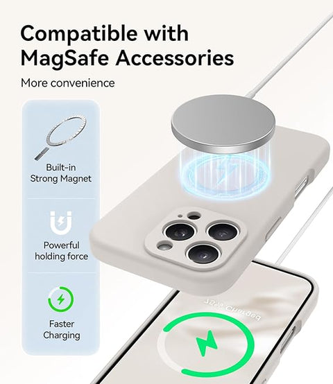 Magnetic for iPhone 16 Pro Max Case, [Compatible with MagSafe][Camera Protection], Food Grade Silicone Phone Case with [2 Screen Protectors], Anti-Scratch Lining, 6.9inch, Stone