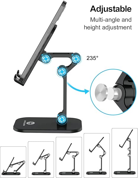 Phone Stand, Adjustable Height and Angle Foldable Cell Phone Stand Holder for Desk, Taller iPhone Stand Compatible with 4.7"-13" Smartphones iPad Tablet, Black _phone Holder
