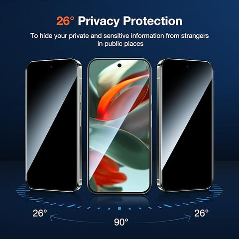 2 Pack Privacy Tempered Glass Screen Protector for Google Pixel 9 Pro, Anti Spy Private 9H Hardness Anti-Scratch Shatterproof Protective Film, Military-Grade Protection, Fingerprint Unlock