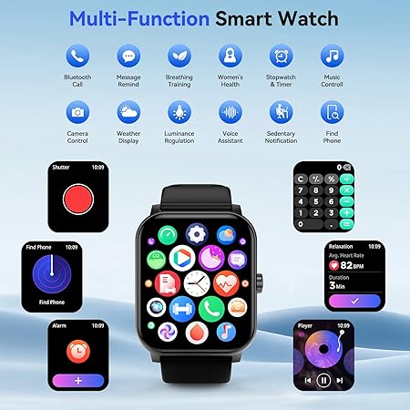 Smart Watch(Answer/Make Call), 1.85'' HD Smartwatch for Men Women, 2025 Fitness Tracker with 100+ Sport Modes, Heart/Sleep Monitor/Pedometer IP68 Waterproof Fitness Watch for Android iOS Metal Black