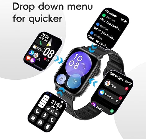 Smart Watch Sports Pedometer Fitness Tracker, Bluetooth Call Heart Rate/Blood Oxygen/Sleep Monitor, 100 Sports Modes Waterproof for iOS Android Men's Women's Smart Watch (Black)