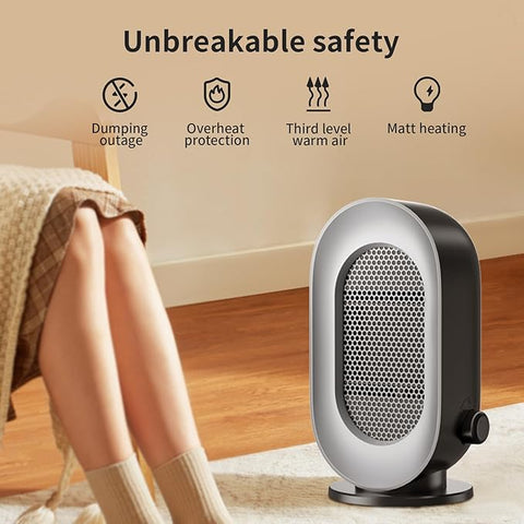 Portable Space Heater Indoor, 3 Modes Portable Small Electric Heaters, Portable Heater with Overheat and Tip-Over Protection for Fast, Quiet and Energy Efficient Heating (Grey Black)
