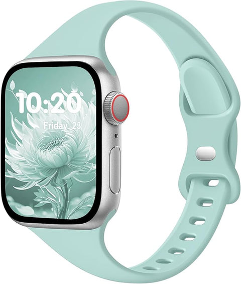 Slim Band Compatible with Apple Watch Bands 38mm 40mm 41mm 42mm 44mm 45mm 46mm 49mm for Women Men,Soft Thin Narrow Silicone Sport Strap Wristbands for iWatch Series 10 9 8 7 6 5 4 3 2 1 SE Ultra Turquoise