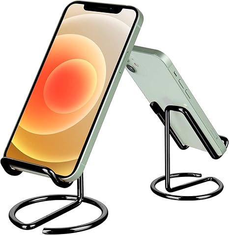 Cell Phone Stand for Desk, Cute Metal Black Cell Phone Stand Holder Desk Accessories, Compatible with All Mobile Phones, iPhone, Switch, iPad -Phone Holder