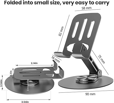 Universal Metal Cell Phone Stand, Multi-Angel Adjustable 360° Rotation Non-Slip Metal Phone Stand Compatible with iPhone 16 Pro Max and All Smartphones (Grey) -Moblie Holder
