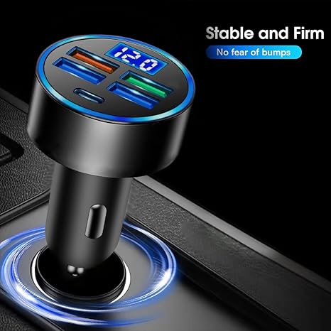 5-in-1 Car Charger, Fast Charging Car Adapter, USB Cigarette Lighter Car Accessory, Car Charger Compatible with Iphone14/14pro/13/12/Ipad/Tablet/Samsung and More. (Black)