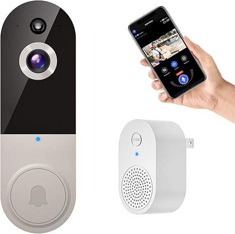 1080P Smart Wireless Video Doorbell Camera, AI Human Detection, 2.4G WiFi, Two-Way Talk, Battery Powered, Night Vision, Real-Time Alerts, Weather-Resistant, Cloud Storage (Linen)