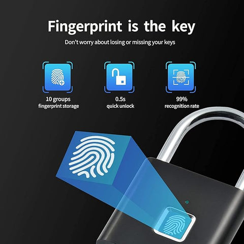 Fingerprint Padlock, Locker Lock, Smart Pad Lock Waterproof Small Portable Padlock with USB Charging for Locker,Luggage, Gym, Suitcas