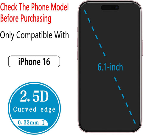 2 Pack Glass for iPhone 16 6.1 Inch Screen Protector with 2 Pack Camera Lens Protector, Anti Scratch, Bubble Free