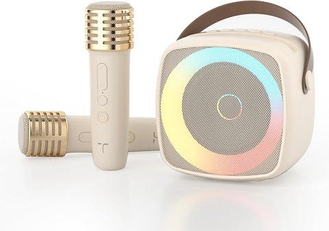 Karaoke Machine 2 Microphones for Home Party with Phone Holder, Wireless Portable Bluetooth Speaker with Dynamic Lights for Kids Adults Mini Voice Changer Mic Speaker Set for Boys Girls