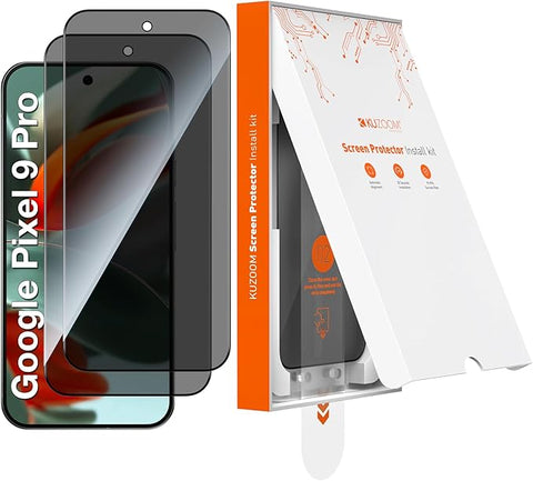 2 Pack Privacy Tempered Glass Screen Protector for Google Pixel 9 Pro, Anti Spy Private 9H Hardness Anti-Scratch Shatterproof Protective Film, Military-Grade Protection, Fingerprint Unlock