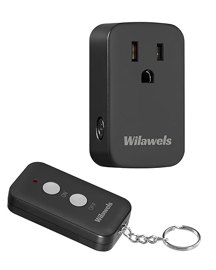 Remote Control Outlet Plug Wireless On Off Power Switch, Black Remote Light Switch Wireless for Lamp, Light, Fan, Programmable, Compact and Portable, 100ft RF Range, FCC Certified, Battery Included