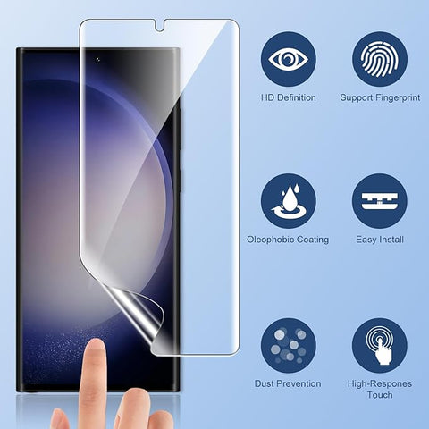 3 Pack for Samsung Galaxy S23 ultra Screen Protector [Not Glass] [Support Fingerprint Unlock] Touch Sensitive, Anti-Scratch 3D Curved Max Coverage Screen Protector for Samsung Galaxy S23 Ultra