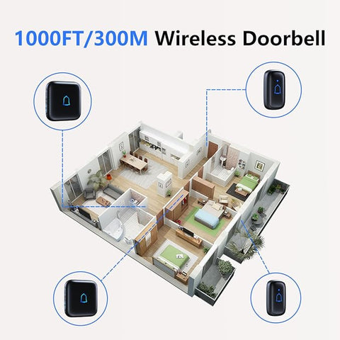 Classroom Doorbell Wireless Doorbell IP66 Waterproof 1000 Feet 66 Chimes 115dB 7-Level Vol Mute Mode Loud Battery Doorbells Chime for Office Classroom Home Kids Room Teachers & Hearing-Impaired