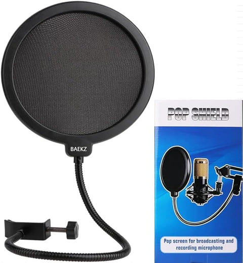 professional microphone windproof and spray proof cover, 6-inch double-layer windproof screen with flexible 360 ° gooseneck clip stabilizing arm, suitable for Blue Yeti and any other microphone (1)