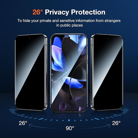 2 Pack Privacy Tempered Glass Screen Protector for Google Pixel 9 Pro XL, Anti Spy Private 9H Hardness Shatterproof Protective Film, Military-Grade Protection, Fingerprint Reader Unlock