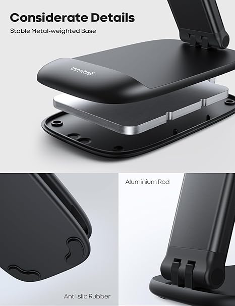 Cell Phone Stand for Desk - [Height Adjustable] Foldable Mobile Phone Holder, Portable Stand for iPhone 16 15 14 13 12 11 Pro Max Plus, Galaxy S25 S24, All Cellphones, Office Accessories