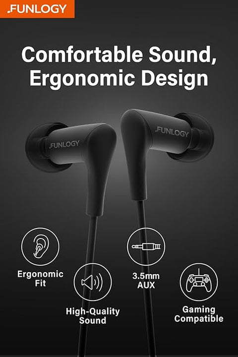 Wired Handsfree– 6 mm Dynamic-Driver in-Ear Handsfree, L-Shaped 3.5 mm Gold-Plated Plug, High-Resolution Sound for Music/ASMR/Gaming, PC & Smartphone Compatible, Black