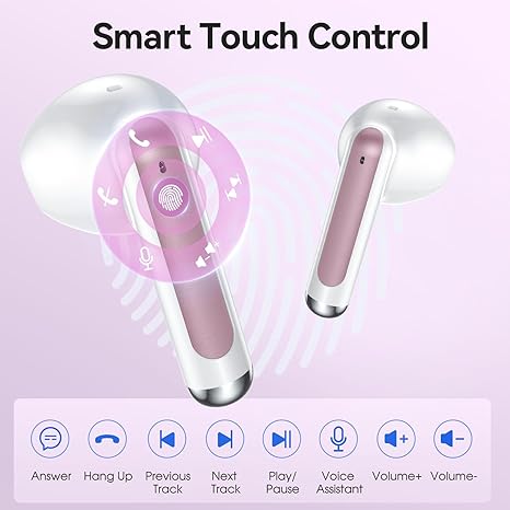 Wireless Earbuds Bluetooth Headphones 5.3 Stereo 50 Hour Playback Ear Buds with LED Display and with 4 ENC Noise Cancelling Mic Wireless Earphones, for Phone, Tablet, Laptop, Sports, Rose Gold