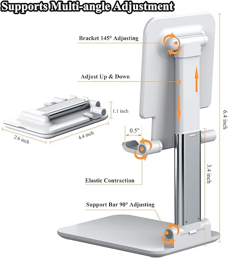 2 Pcs Cell Phone Stand, Adjustable Angle Height Phone Stand for Desk, Fully Foldable/Portable Phone Holder, Compatible for iPhone 16/15/14/13/12/Smartphones