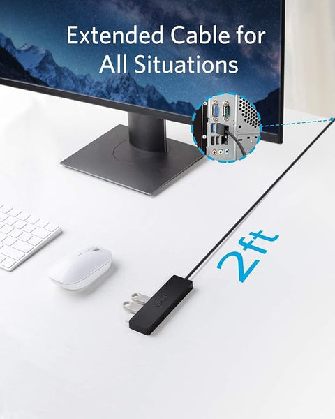 4-Port USB 3.0 Hub, Ultra-Slim Data USB Hub with 2 ft Extended Cable (Charging Not Supported), for MacBook, Mac Pro, Mac Mini, iMac, Surface Pro, XPS, PC, Flash Drive, Mobile HDD