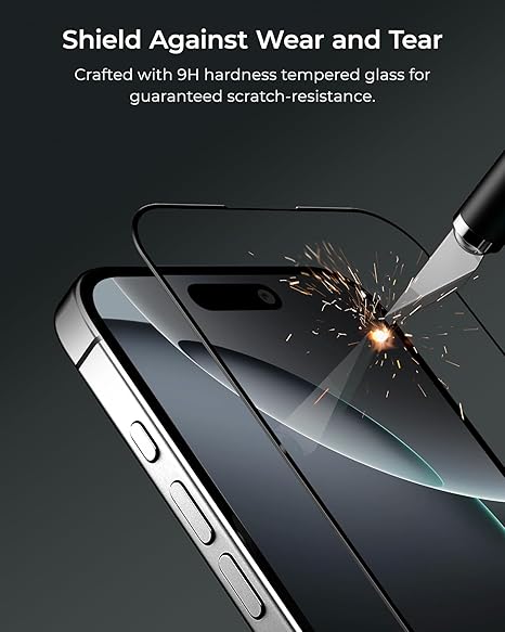 iPhone 16 Pro Max Tempered Glass Screen Protector Military Grade 9H Hardness Shatterproof Scratch Resistant, Edge to Edge Protection Easy Bubble Free Install, 2 Pack