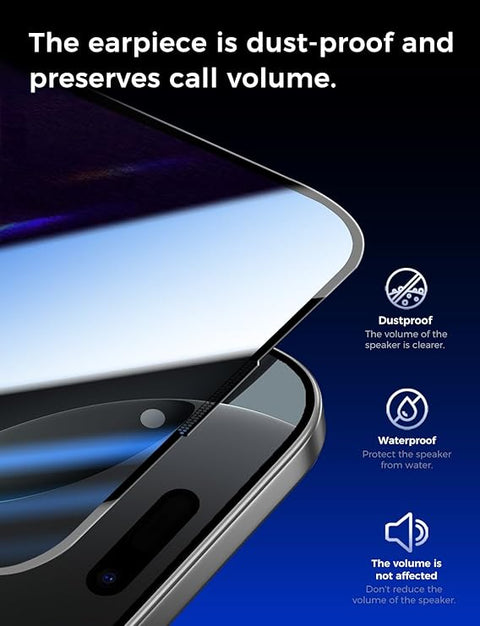 2 Pack for iPhone 16 Pro Max 6.9 inch Privacy Tempered Glass Screen Protector, Bubble Free, Easy Installation, Auto Dust-Elimination