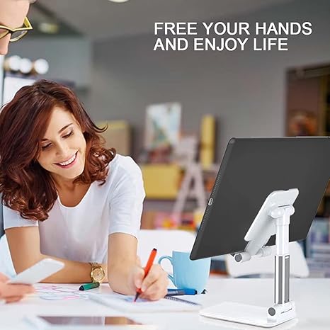 2 Pcs Cell Phone Stand, Adjustable Angle Height Phone Stand for Desk, Fully Foldable/Portable Phone Holder, Compatible for iPhone 16/15/14/13/12/Smartphones