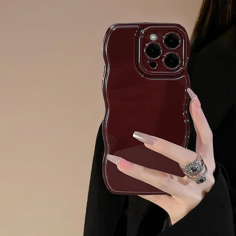 Phone Case for iPhone 16 Plus Case,Simple Wave Design Wavy Frame Soft Silicone Aesthetic for iPhone 16 Plus,Wine Red