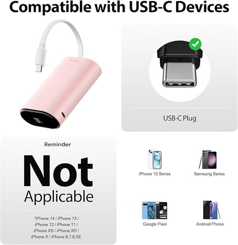 Portable Charger Fast Charging - 9600mAh 20W PD Power Bank with Built-in USB-C Cable, External Battery Pack for iPhone 15/15 Plus/15 Pro/15 Pro Max, Samsung, Android, iPad Pro/Air, AirPods