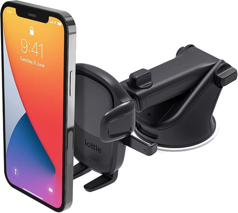 Easy One Touch Signature Dashboard & Windshield Universal Car Mount Phone Holder Desk Stand with Suction Cup Base and Telescopic Arm for iPhone, Samsung, Google, More Smartphones
