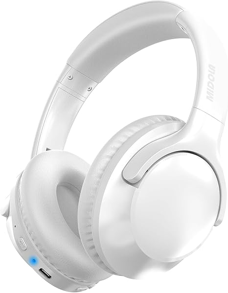 Bluetooth Headphones Over Ear 68H Playtime 6 EQ Wireless Headset with Microphone HiFi Stereo Foldable Lightweight Deep Bass for Travel Home Office Cellphone White