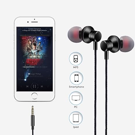 Wired Handsfree with Handsfree Stereo Bass Noise Isolation in-Ear Headset Compatible with All Smartphones Tablets iPod IPad MP3 Player That with 3.5 mm Interface(Black)