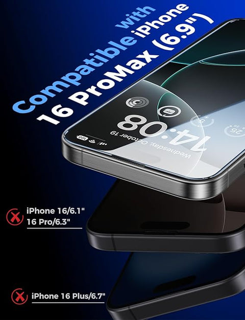 2 Pack for iPhone 16 Pro Max 6.9 inch Tempered Glass Screen Protector, HD Clear, Bubble Free, Easy Installation, Auto Dust-Elimination