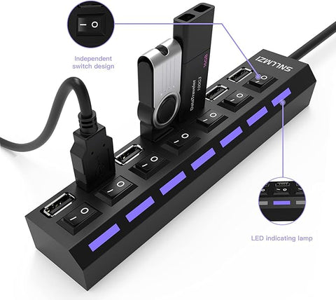 USB Hub, 7 Port USB 2.0 Hub LED Portable High-Speed Compatible for iMac Pro, MacBook Air, Mac mini/Pro, Surface Pro, PC and Laptop