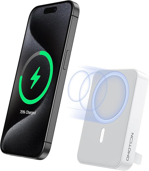 Portable Charger Power Bank - 10000mAh Magnetic Fast Charging Battery Pack for iPhone (Above 11 Series), LED Display Indicators and Foldable Stand- Gray White