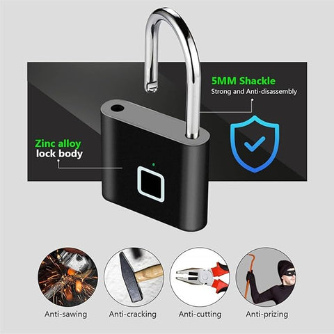 Fingerprint Padlock, Locker Lock, Smart Pad Lock Waterproof Small Portable Padlock with USB Charging for Locker,Luggage, Gym, Suitcas