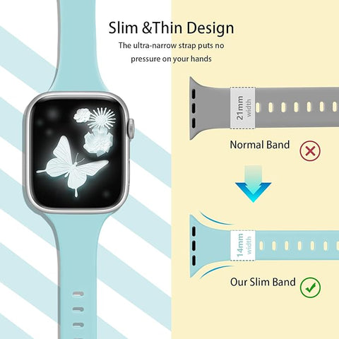 Slim Band Compatible with Apple Watch Bands 38mm 40mm 41mm 42mm 44mm 45mm 46mm 49mm for Women Men,Soft Thin Narrow Silicone Sport Strap Wristbands for iWatch Series 10 9 8 7 6 5 4 3 2 1 SE Ultra Turquoise