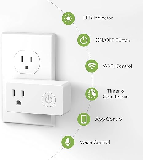 BN-LINK WiFi Heavy Duty Smart Plug Outlet, No Hub Required with Timer Function, White, Compatible with Alexa and Google Assistant, 2.4 Ghz Network Only (2 Pack)