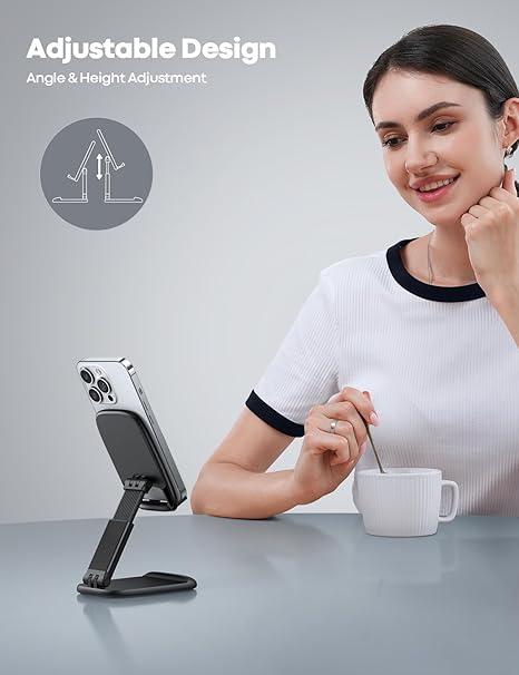 Cell Phone Stand for Desk - [Height Adjustable] Foldable Mobile Phone Holder, Portable Stand for iPhone 16 15 14 13 12 11 Pro Max Plus, Galaxy S25 S24, All Cellphones, Office Accessories