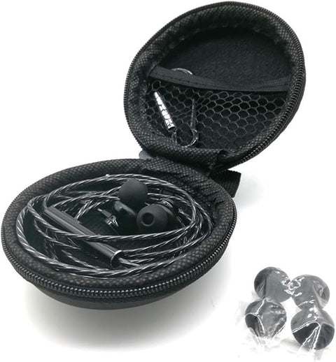 Wired Metal in-Ear Handsfree  with MIC &Volume Control and Pocket Case, Crystal Clear Sound Bass Stereo Noise Isolating Handsfree(Black Case and 2 Small Tips Included)